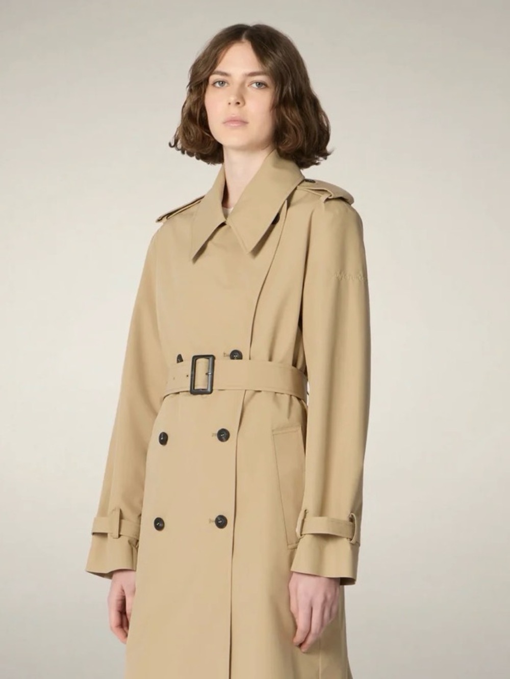 SAVE THE DUCK Talya Classic Double-Breasted Trench Coat in Tan